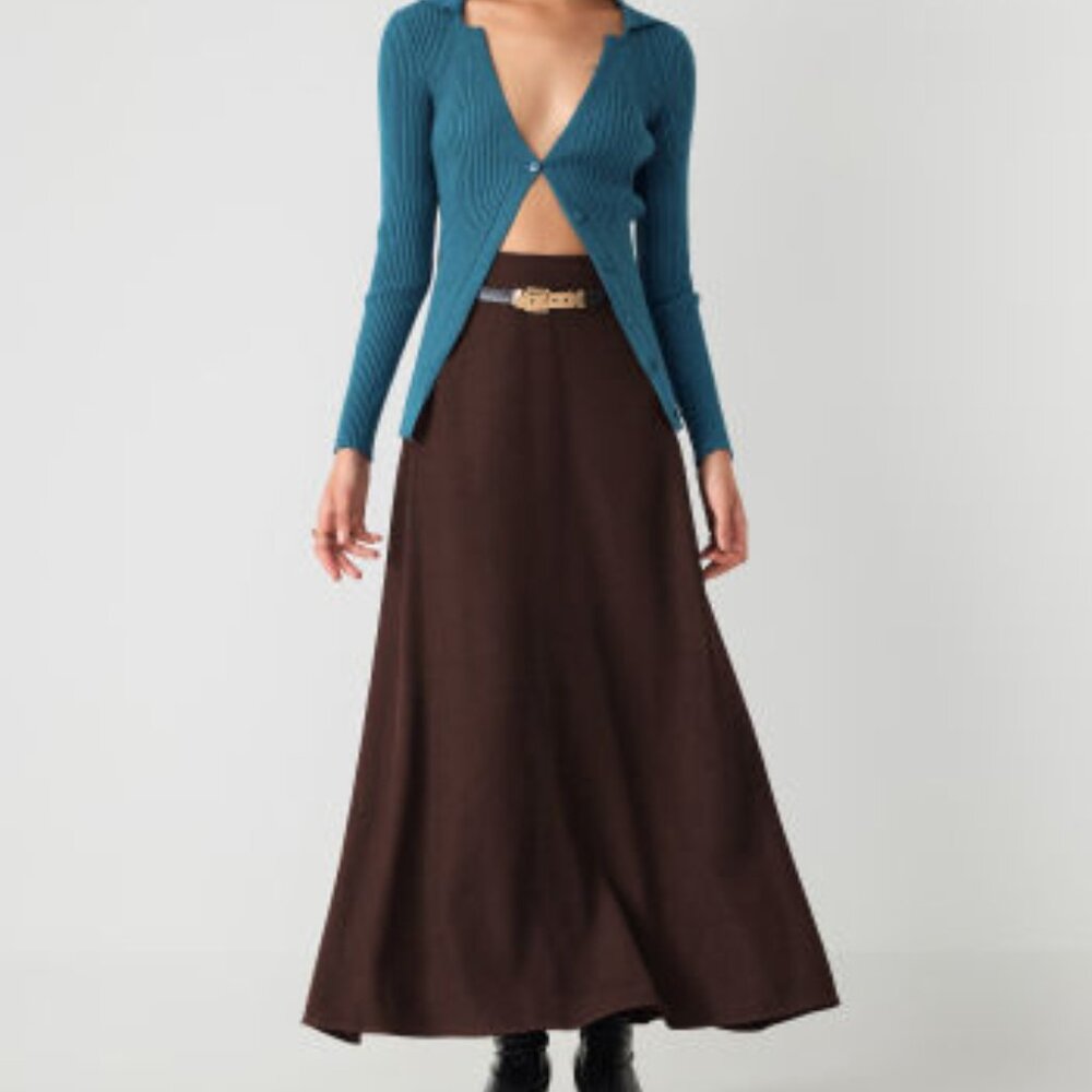 High Waist Solid Pleated Maxi Skirt